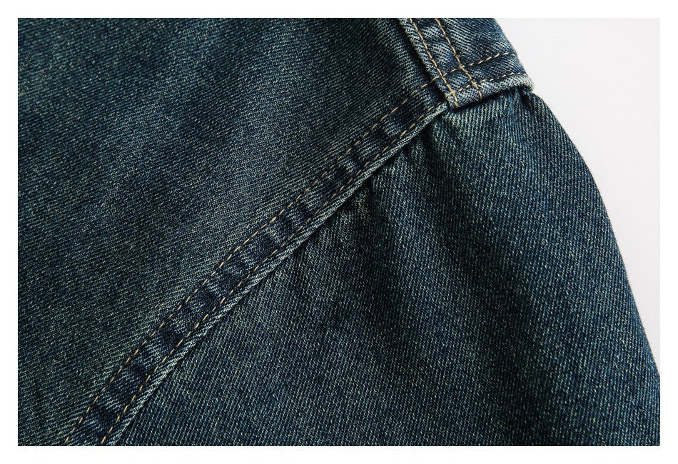 OUSWE ウォッシュ レトロ デニムパンツ RC65 ブルー ディテール画像 9