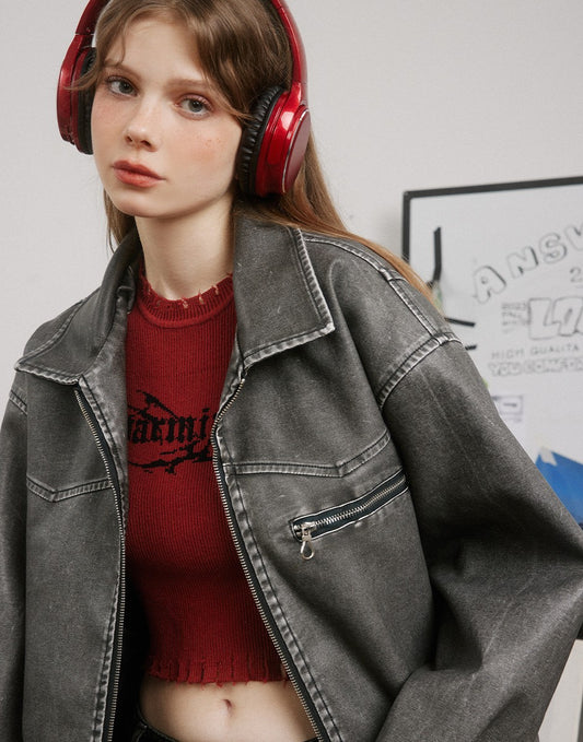 Answer me国潮アメリカのレトロな水洗いは古いpuの皮の服の機関車のコートの男女の襟のジャケットのw381をします。 1