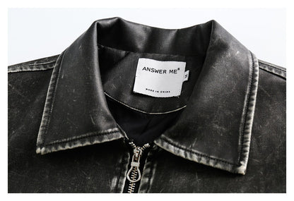 Answer me国潮アメリカのレトロな水洗いは古いpuの皮の服の機関車のコートの男女の襟のジャケットのw381をします。 8