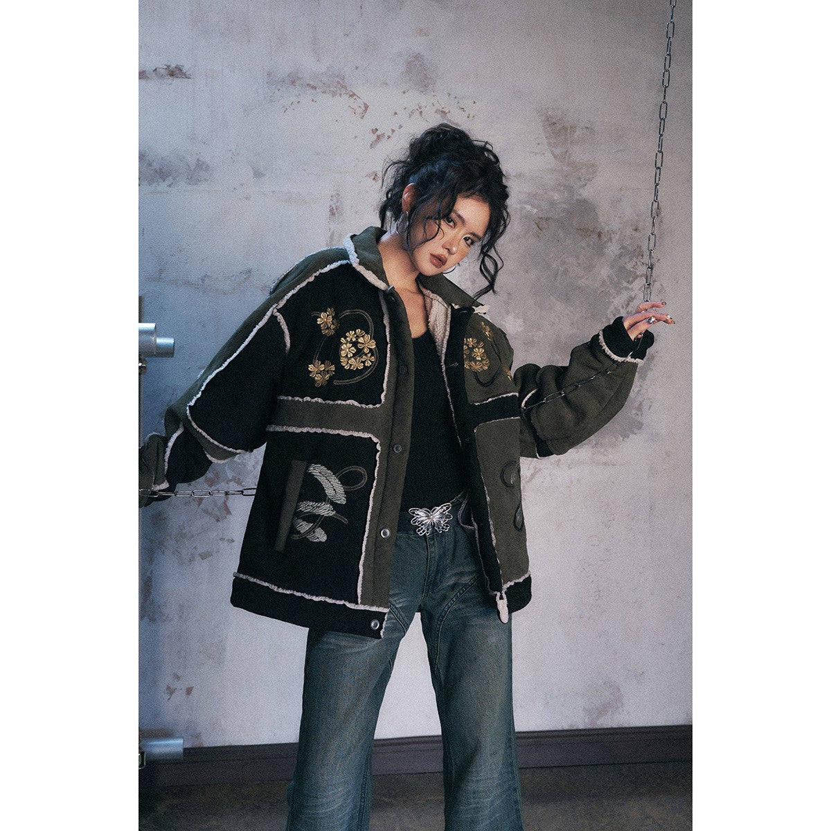 AYWTER设计感潮牌美式复古宽松冬季棉服男女工装羊羔毛外套MY146 4