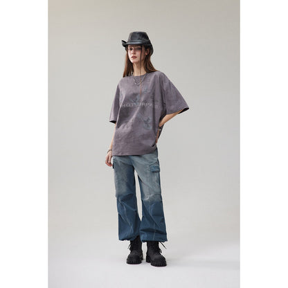 Cannotsurpass American Print 半袖トレンディブランドTシャツ男女兼用、ルーズでカジュアル、多用途、カップル用Tシャツ T13 4