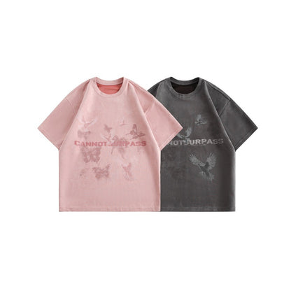 Cannotsurpass American Print 半袖トレンディブランドTシャツ男女兼用、ルーズでカジュアル、多用途、カップル用Tシャツ T13 5