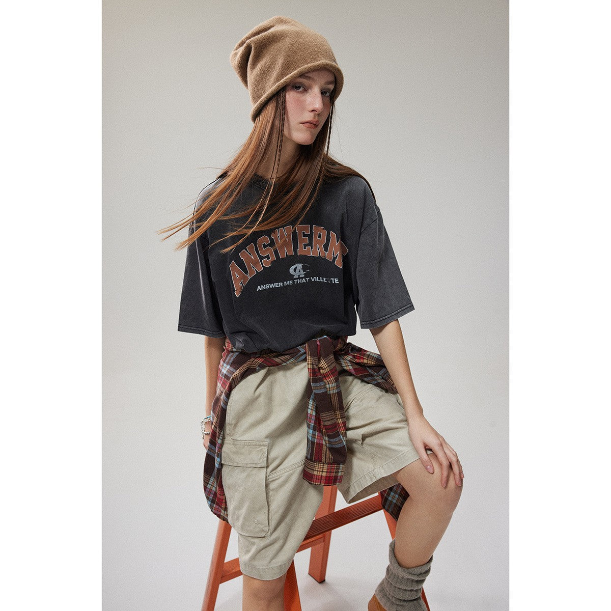 ANSWER ME レトロカレッジトレンドブランド半袖Tシャツメンズ&レディースラウンドネックトレンドプリントコットンTシャツ T223 2