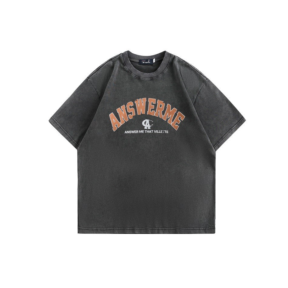 ANSWER ME レトロカレッジトレンドブランド半袖Tシャツメンズ&レディースラウンドネックトレンドプリントコットンTシャツ T223 6