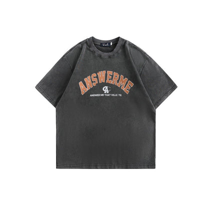 ANSWER ME レトロカレッジトレンドブランド半袖Tシャツメンズ&レディースラウンドネックトレンドプリントコットンTシャツ T223 6
