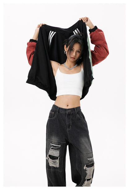 Reach New Area潮牌立襟ジャケット男女ゆったり両面着三条棒スポーツコートJ8893 9