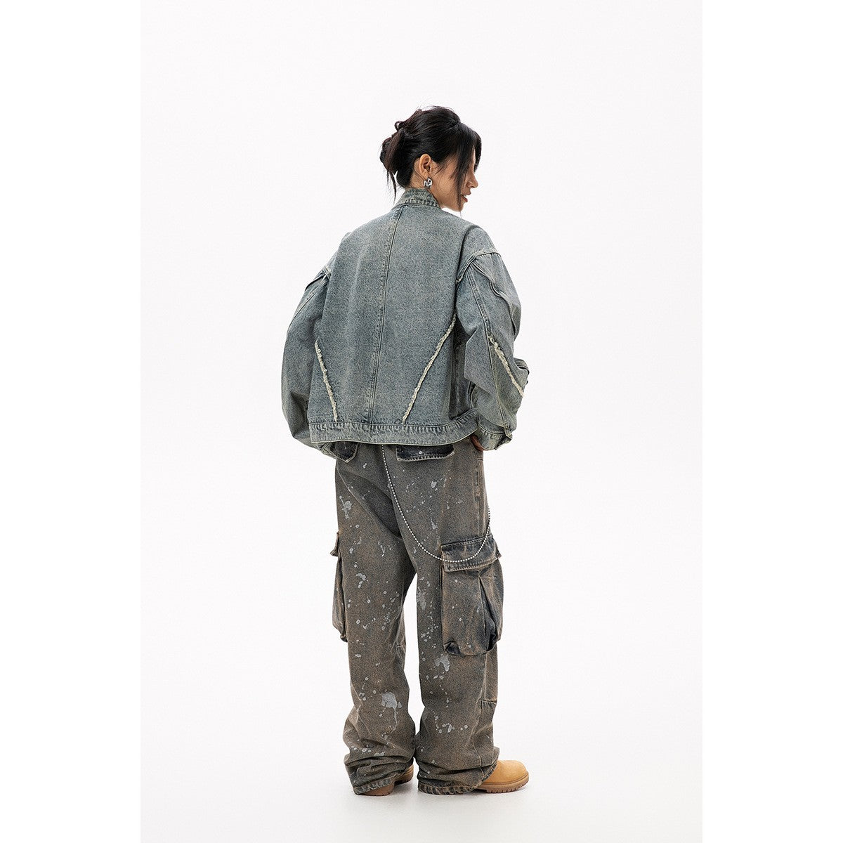 New Area ウォッシュ デニムジャケット J8890 ウォッシュドブルー 着用画像 4