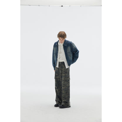OUSWE レトロ ルーズ カーゴパンツ RK90 ダークグリーン 着用画像 3
