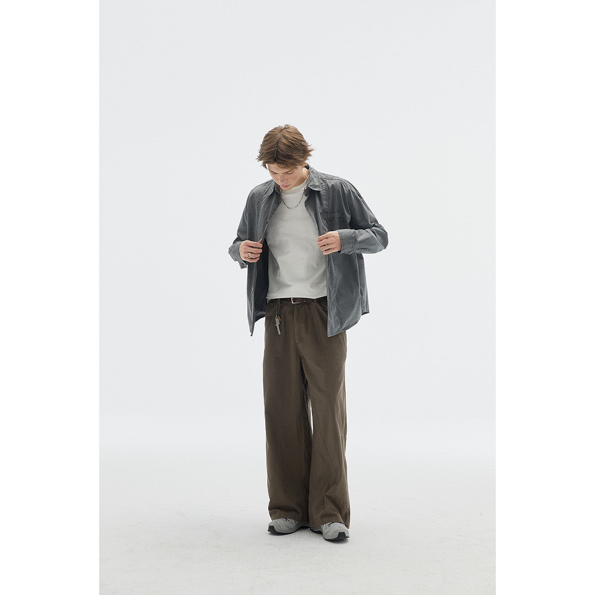 OUSWE レトロ ルーズ カーゴパンツ RK85 ブラウン 着用画像 3