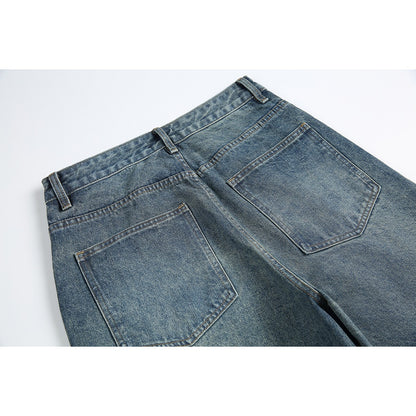 LUCKY HORN ウォッシュ レトロ デニムパンツ K950 ブルー 着用画像 3