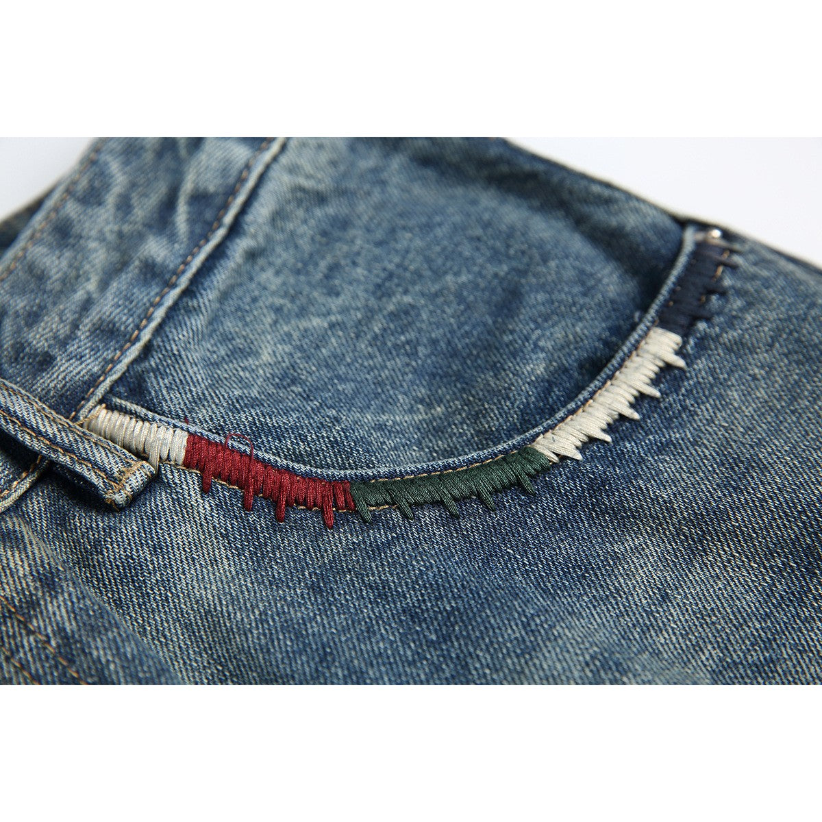 LUCKY HORN ウォッシュ レトロ デニムパンツ K950 ブルー 着用画像 4