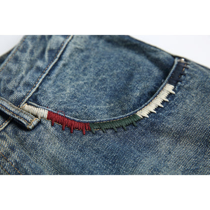 LUCKY HORN ウォッシュ レトロ デニムパンツ K950 ブルー 着用画像 4