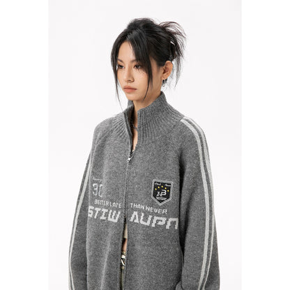 STIWAUPミレニアム風レトロなセーター男女カップルのスタンドカラージッパーカーディガン秋冬ニットM653 2