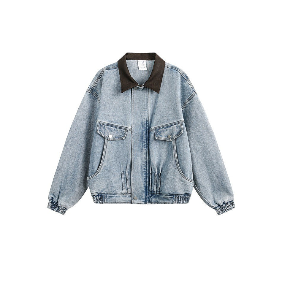 OUSWE レトロ デニムジャケット ウォッシュドブルー 着用画像 5