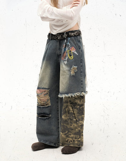 Restarall ウォッシュ 迷彩 カーゴパンツ カモフラージュブルー メイン画像