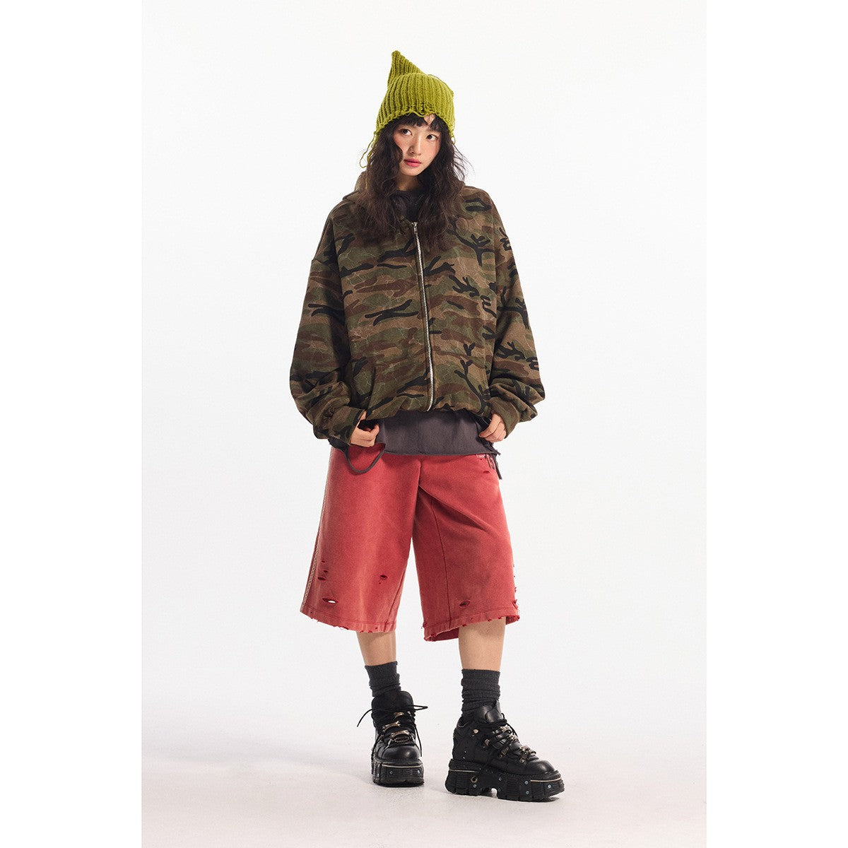 BTBDBTE ウォッシュ 迷彩 ジャケット カモフラージュグリーン 着用画像 3