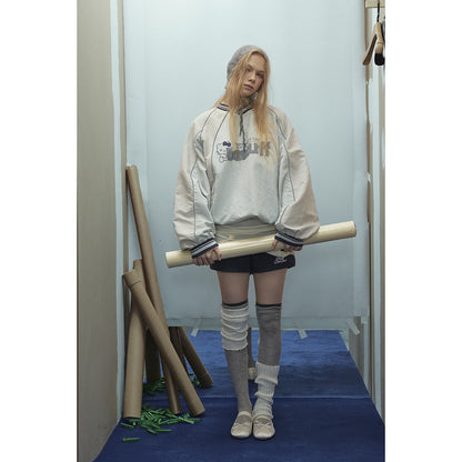 STAFFPICK美式青春校园风卡通印花宽松v领套头卫衣男女外套潮W237 2